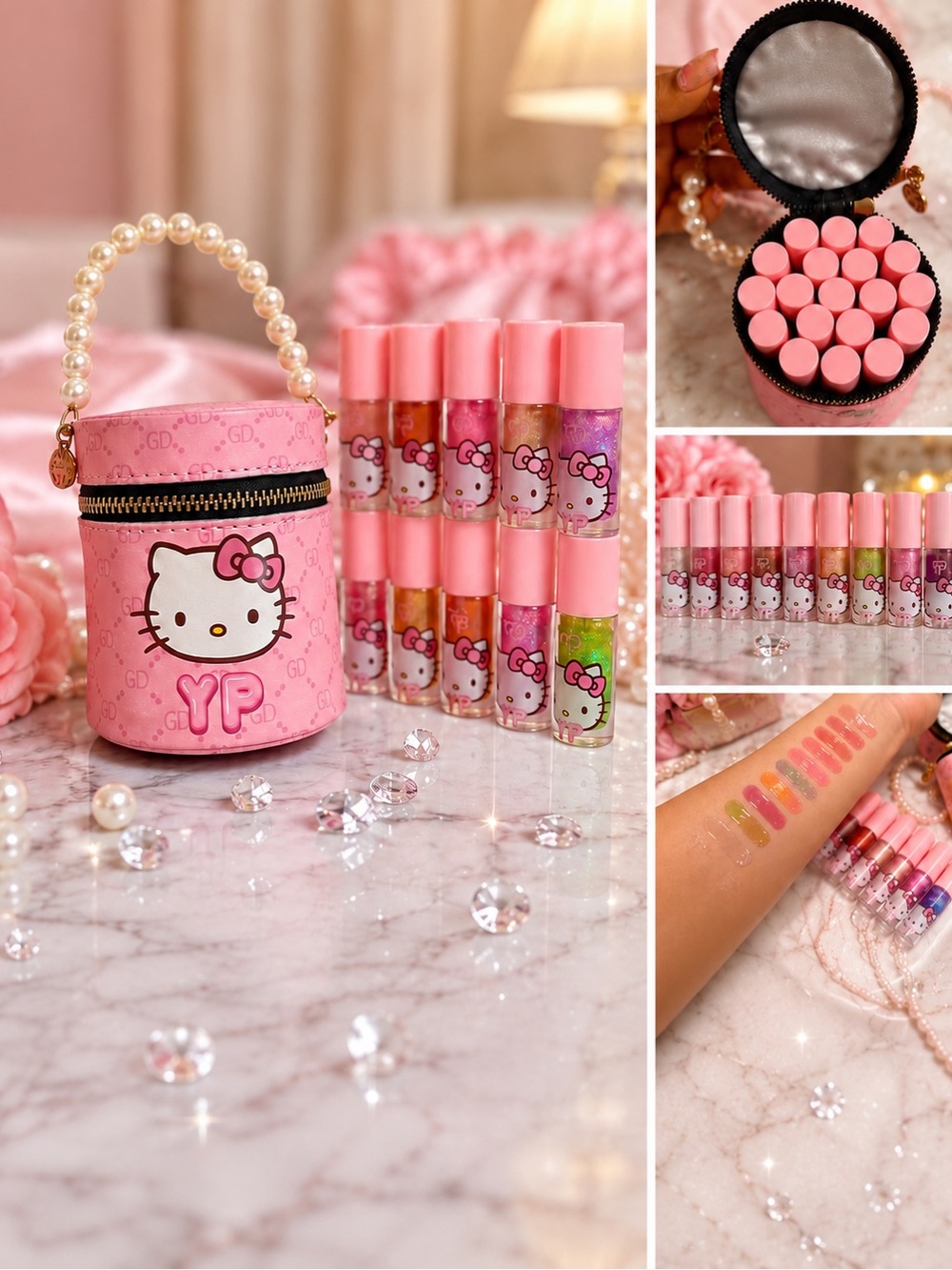 🎀New Hello Kitty 20-Piece Lip Oil Set with Pearl Handle Case🎀